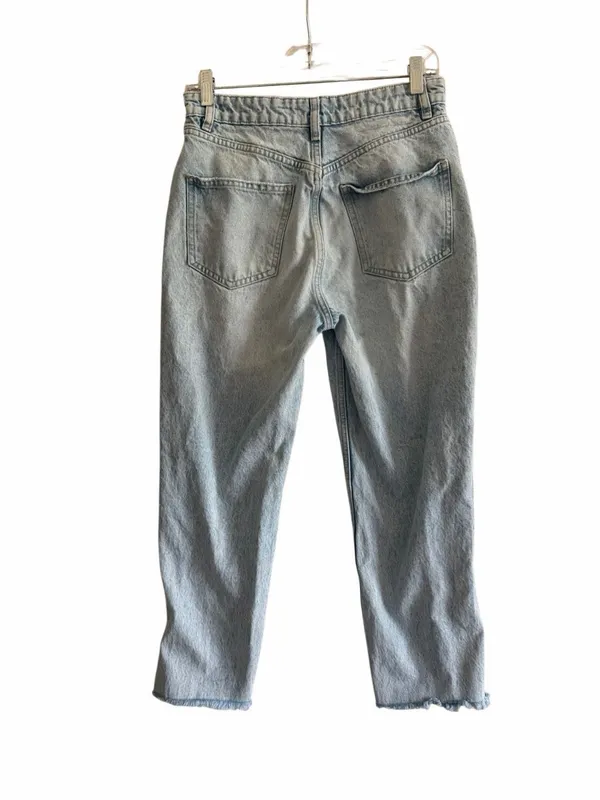 Zara Straight Cropped Straight Jeans Sz 6 High Waist Button Fly Fray Hem - Image 2