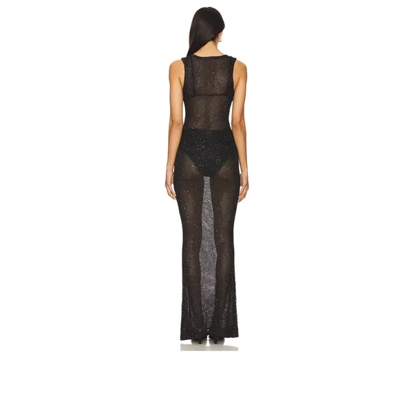 Superdown Alix Black Sequin Sheer Knit Maxi Dress Sleeveless Cover Up XS New - Image 3