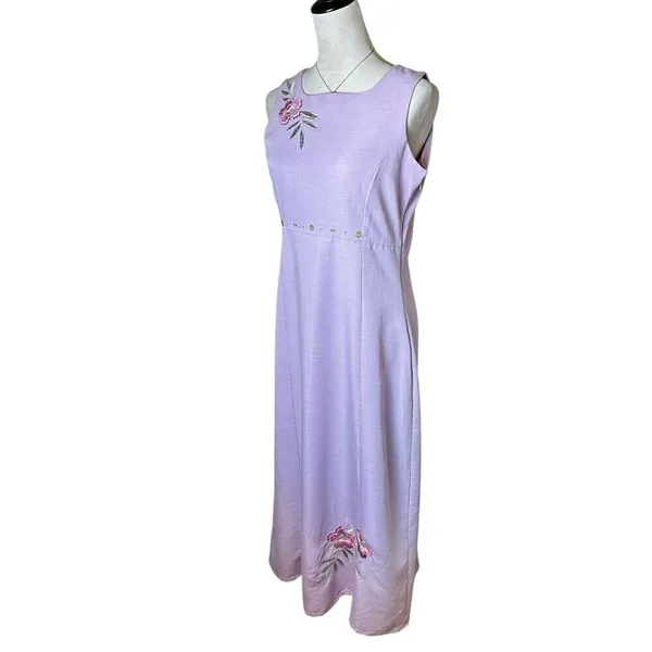 Vintage CLC Pastel‎ Lavender Purple Floral Embroidered Beaded Relaxed Maxi Dress - Image 4