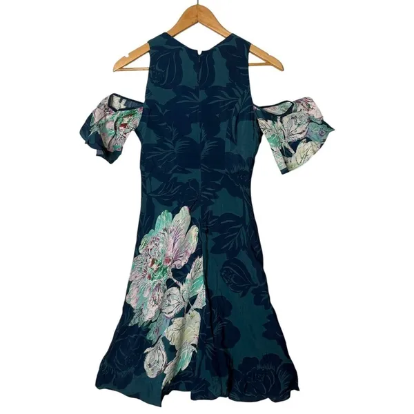 Anthropologie Maeve Cold Shoulder Tropical Floral Dress Size 2 Ruffle Sleeves - Image 4