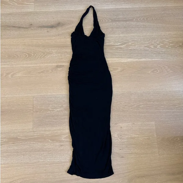NIA Maxi Dress Halter Neck Ruched Size XS Black - Image 4