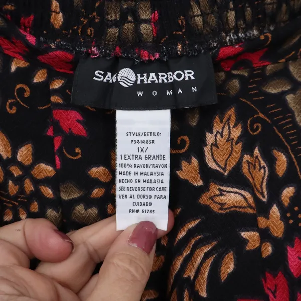 Sag Harbor Skirt Womens 1X Black Red Floral Herringbone Midi NWT - Image 2