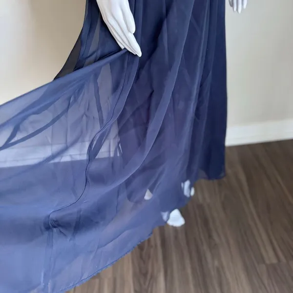 VTG 90’s Chiffon Layered Maxi Dress With Silver Flower Beaded Trim Prom Navy - Image 8
