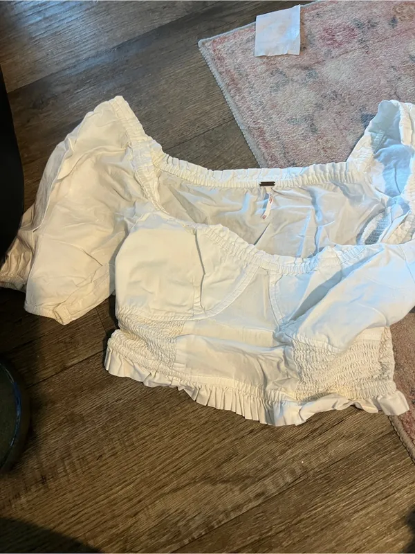 Free people White Puff-Sleeve Cropped Top - Image 6