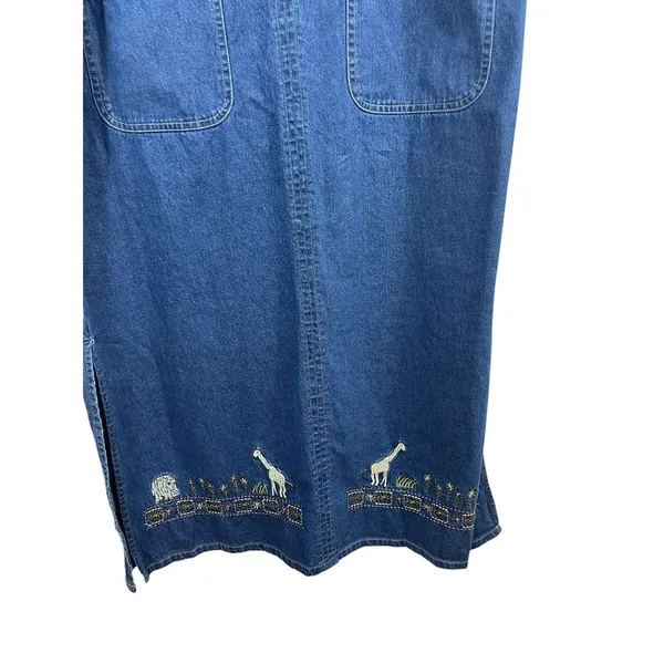 VTG 90s M.P.H. Blues Denim Jumper Dress L Embroidered Animals Safari Pockets NWT - Image 6