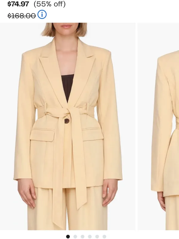 Avec Les Filles - Tailored Belted Women's Blazer Jacket - Cream - Image 2