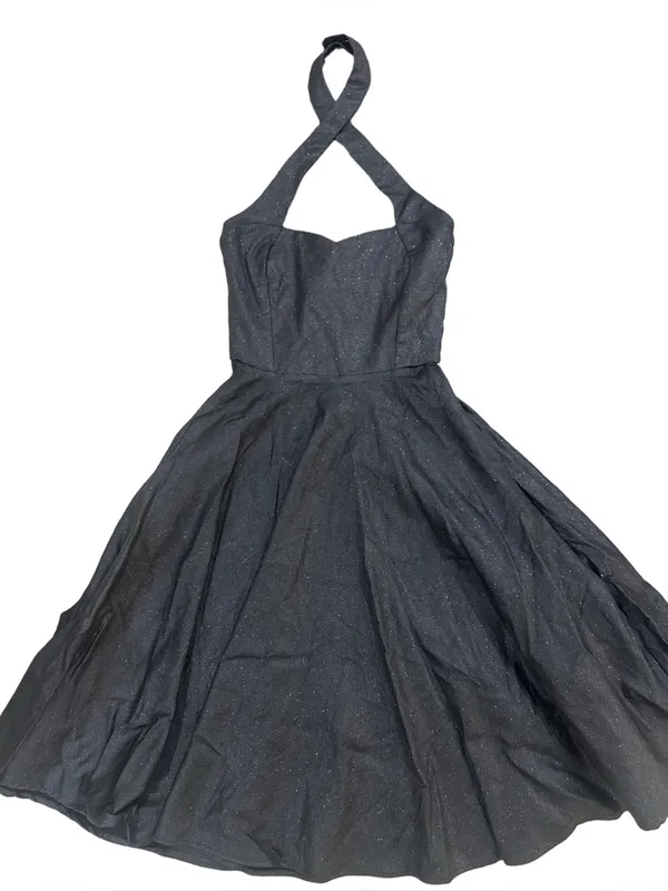 Collectif Black Cross-Neck Fit-and-Flare Midi Dress - Image 3