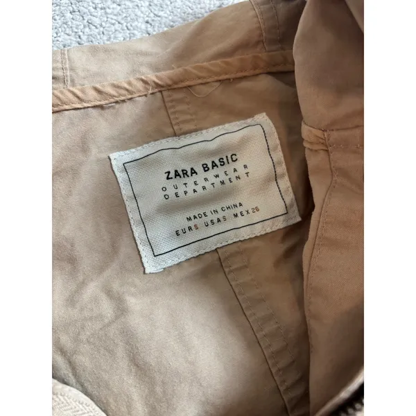 Zara Basic Parka Jacket Size Small Tan Utility Hooded Cotton Blend Coat - Image 3