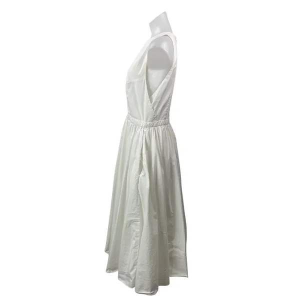 J.Crew Womens White Sleeveless Round Neck Pleated Fit & Flare Midi Dress Size 10 - Image 2
