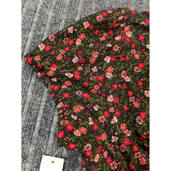 AEROPOSTALE Floral Crop Top Women XL Black Pink Smocked V-Neck Puff‎ Sleeve NWT - Image 13