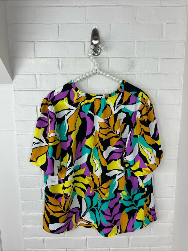 NWT Nine West Colorful Patterned Short Sleeve Blouse Size XL - Image 10