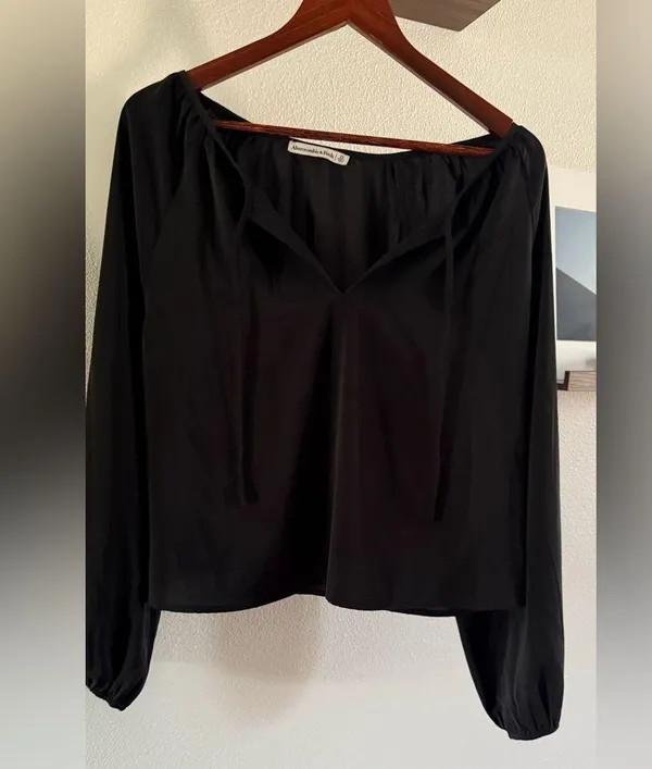 Abercrombie & Fitch Black Tie Front Blouse with Sailor Collar - Image 3