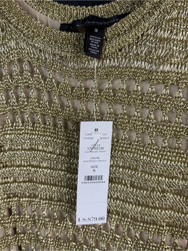 White House | Black Market NWT Metallic Gold Crochet Tank Top - Sleeveless Knit - Image 3