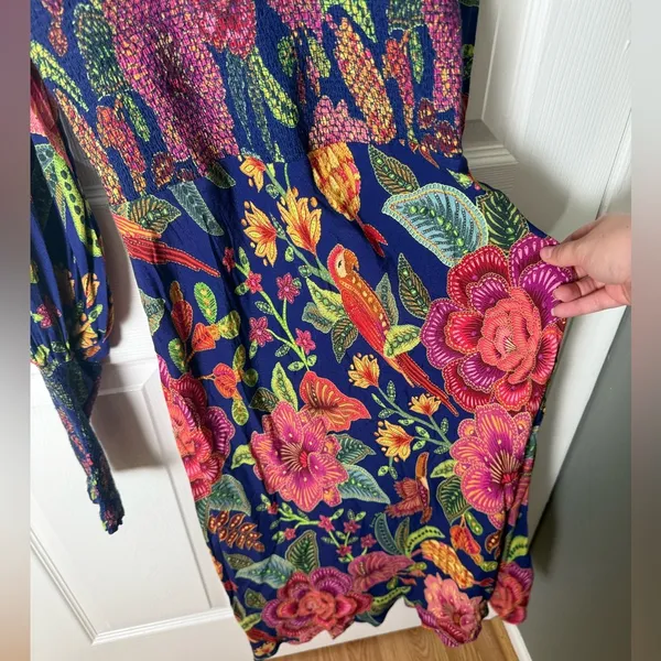 Farm Rio Macaw Bloom Floral Smocked Mock Neck Juliet Dress S - Image 4