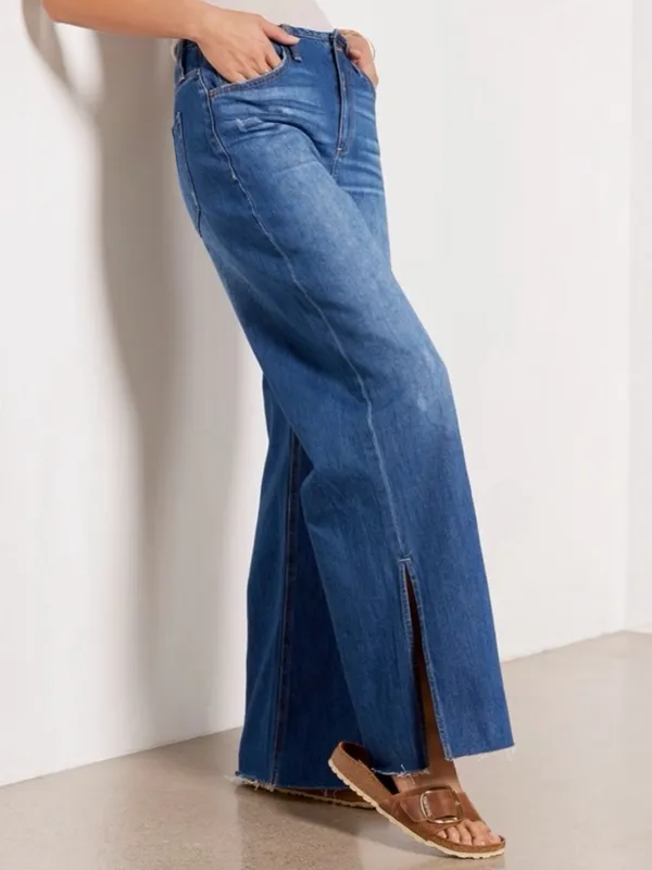 NWT EVEREVE Ever Slouchy Jeans Size 25 Dark Rinse High Rise Wide Leg Side Slit - Image 5