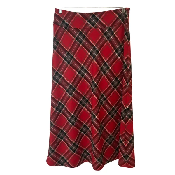 Covington Red Black White Tartan Plaid Stretch A-Line Holiday Christmas Skirt 4 - Image 5