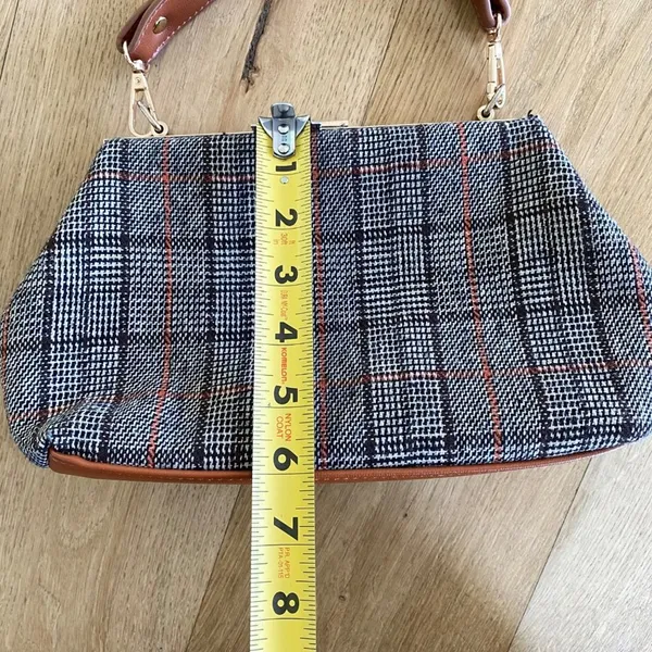 Plaid Handbag in Brown Faux Leather and Grey - Image 2