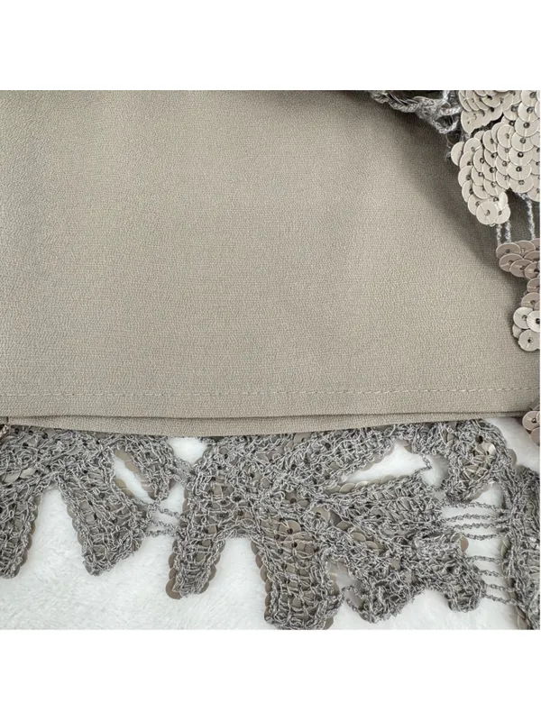 BCBGMaxazria Sequined Mini Skirt Taupe Leaves Special Occasion Chic Designer L - Image 4
