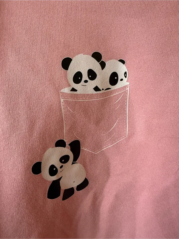 Cute Pink Panda Pocket Hoodie Oversized Cozy Kawaii Sweatshirt Size XL - Image 2