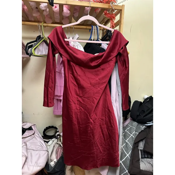 Abercrombie & Fitch Long Sleeve Off The Shoulder Satin Dress Size Small Tall - Image 7