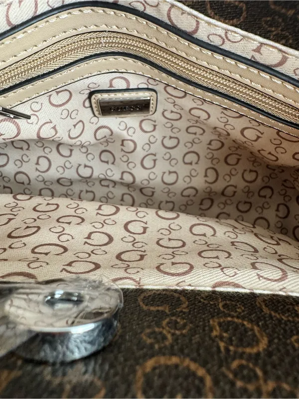 NWT GUESS Brown Monogram Logo Satchel Crossbody Bag - Image 6