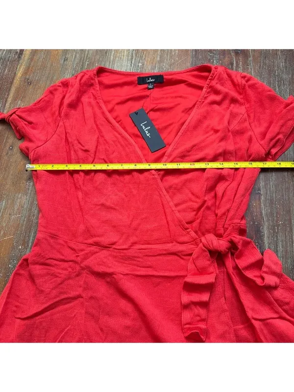 Lulus Red Wrap Mini Dress Short Sleeve Tie Cuff V-Neck Size Large NWT - Image 8