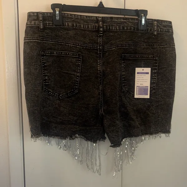 New Collection festival Silver Fringe Denim stretchy cowgirl Shorts size XXL - Image 6