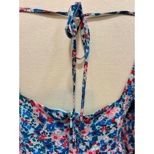 Cottagecore Floral Mini Dress Puff Sleeve Square Neck Babydoll Fall Flowy XL - Image 6
