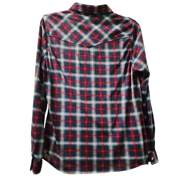 Passport Plaid Flannel‎ Shirt Long Sleeve Western Style Button Up Shirt Medium - Image 4