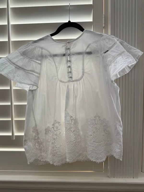 Anthropologie Love The Label 100% Cotton Flutter-Sleeve Peasant Blouse Small - Image 3