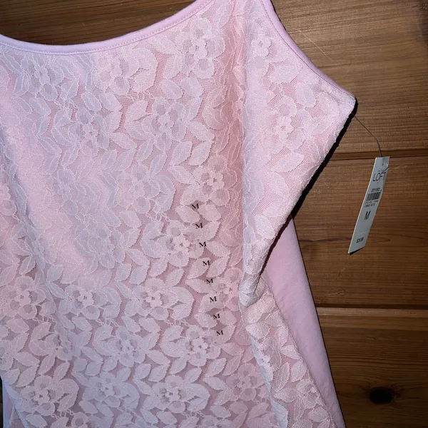 Y2K Ann Taylor LOFT Cami Tank Top M Floral Mesh Lace Pink Fairy Grunge Camisole - Image 3