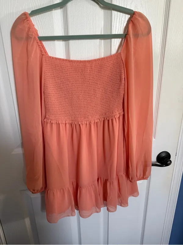 Wilfred Aritzia Tempest Mini Dress Sheer Puff Sleeves in coral small - Image 3