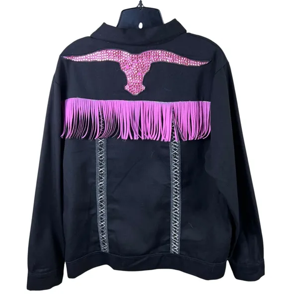 Spirit Halloween Cowgirl Black Pink Fringe Jacket - Image 4