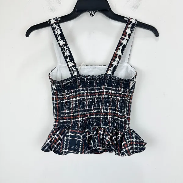 FANM MON Tweed Tartan Plaid Embroidered Square Neck Peplum Top XS NWT - Image 8