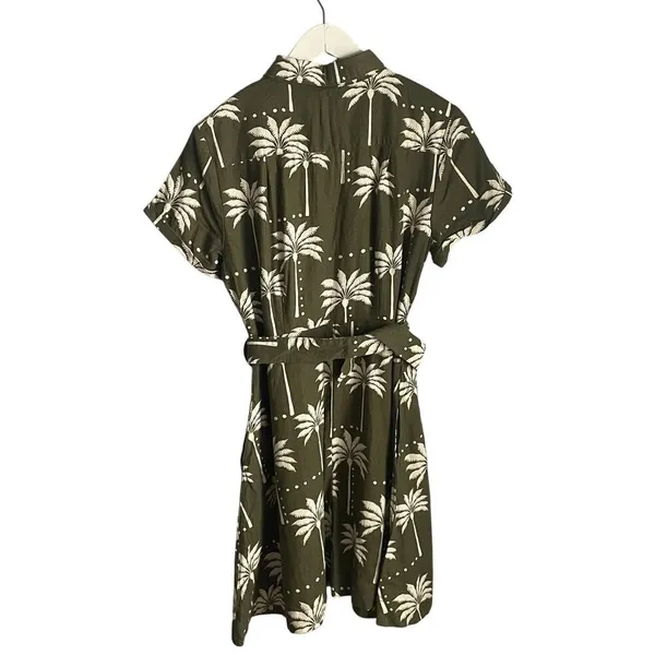 Tahari Linen Blend‎ Dress Pockets Green Tropical Belted Vacation Resort Small - Image 2