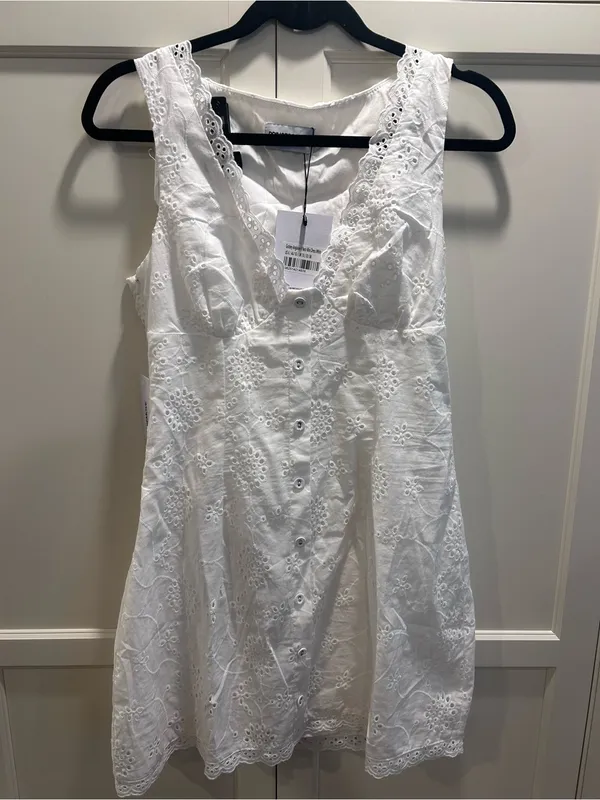 NWT Princess Polly Gabbey Anglaise V Neck Mini Dress, 6 - Image 2