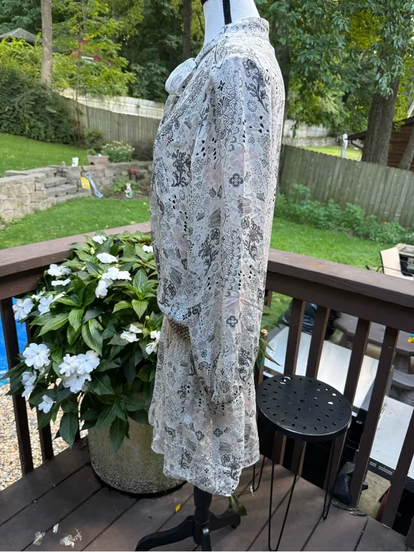Parker Silk Tie Neck Blouson Dress size L cinched waist Balloon Sleeve 100% Silk - Image 5