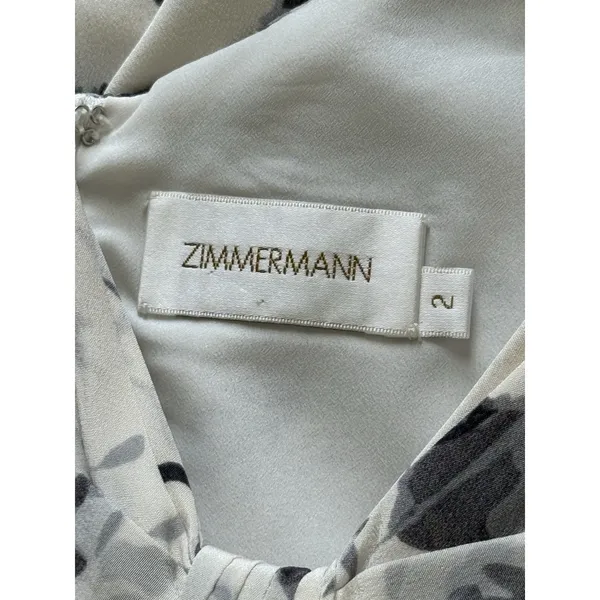 Zimmermann Silk Midi‎ Sheath Dress 2 (US 8-10) White Blue Floral Pleated Front - Image 3