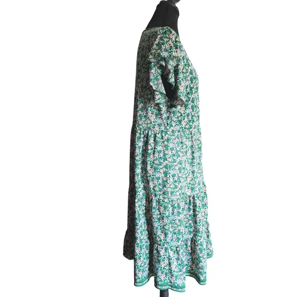 Max Studio XL Cottagecore Green Floral Tiered Women Boho Flutter Sleeve Dress XL - Image 2