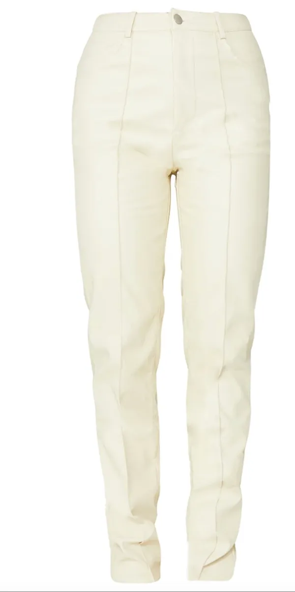 Pretty Little Thing Cream Leather Pants - Image 4