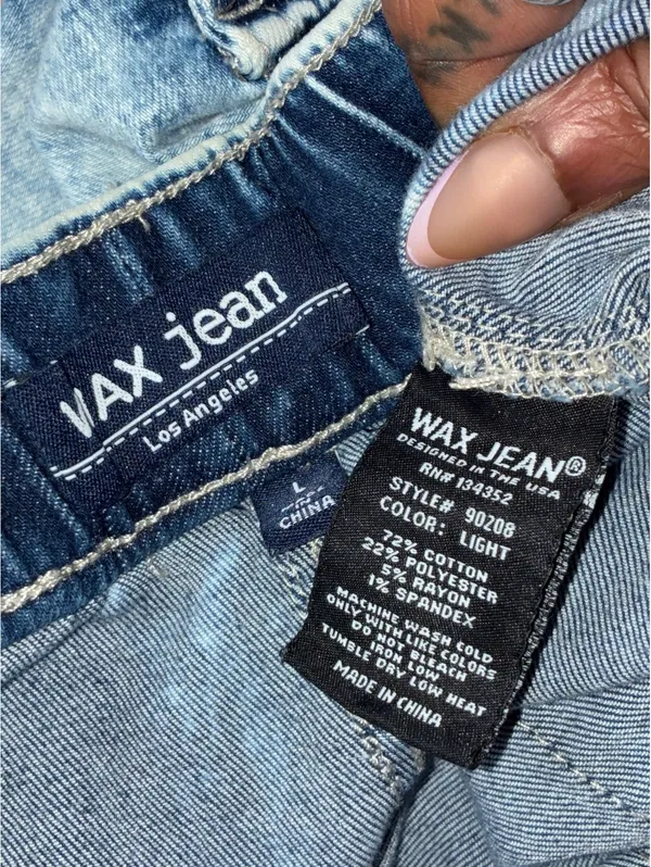 Light Acid Wash Distressed Denim Cargo Joggers Size L - Image 4