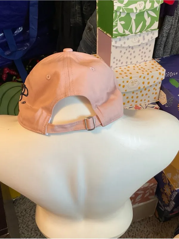 Pink Distressed Baseball Cap with Navy Script - Image 3