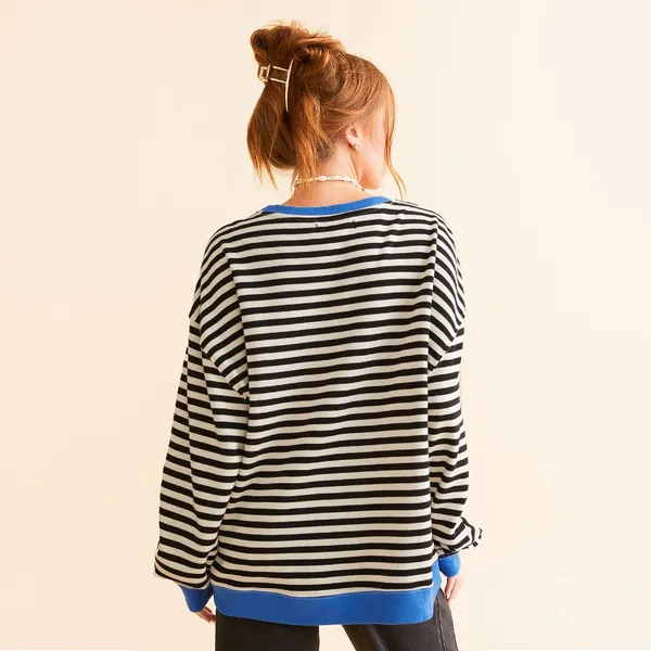 NWOT Free People Classic Striped Oversized Crewneck - Image 5
