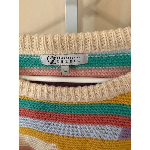 Collection by Cezele Rainbow Striped Fringe Tassel Knit Sweater Multi Color L - Image 2