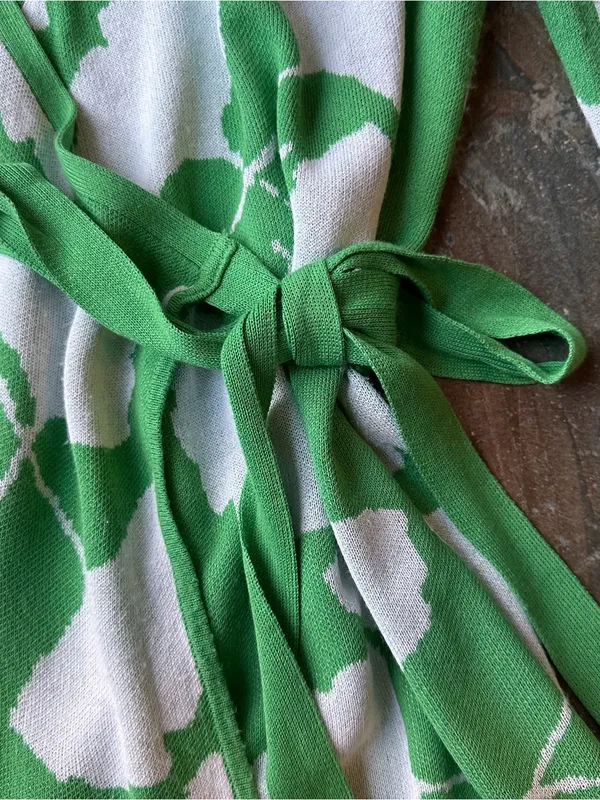 DVF for Target Ginkgo Leaf Green Knit Wrap Dress Mini Sweater Dress Medium M - Image 6