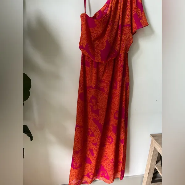 Nine & Co. Women’s One-Shoulder Maxi Dress Size 10 Orange Pink Paisley - Image 6