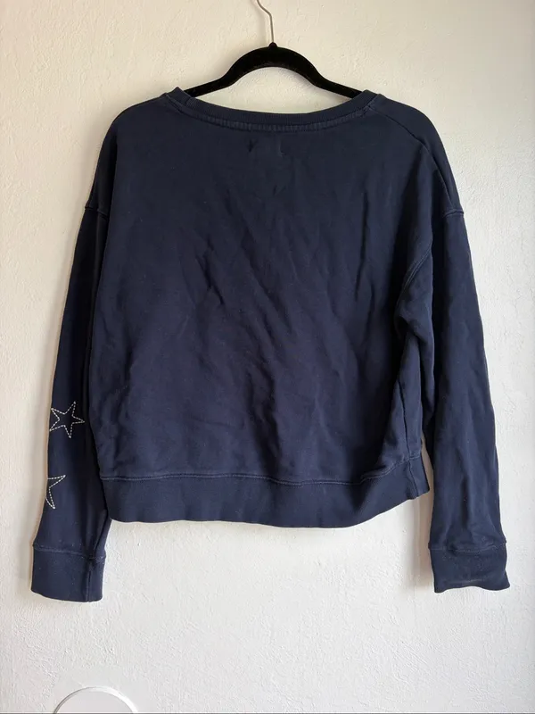 Pact Organic Cotton Star Embroidered Sweatshirt Womens Large Navy Patriotic Warm - Image 5