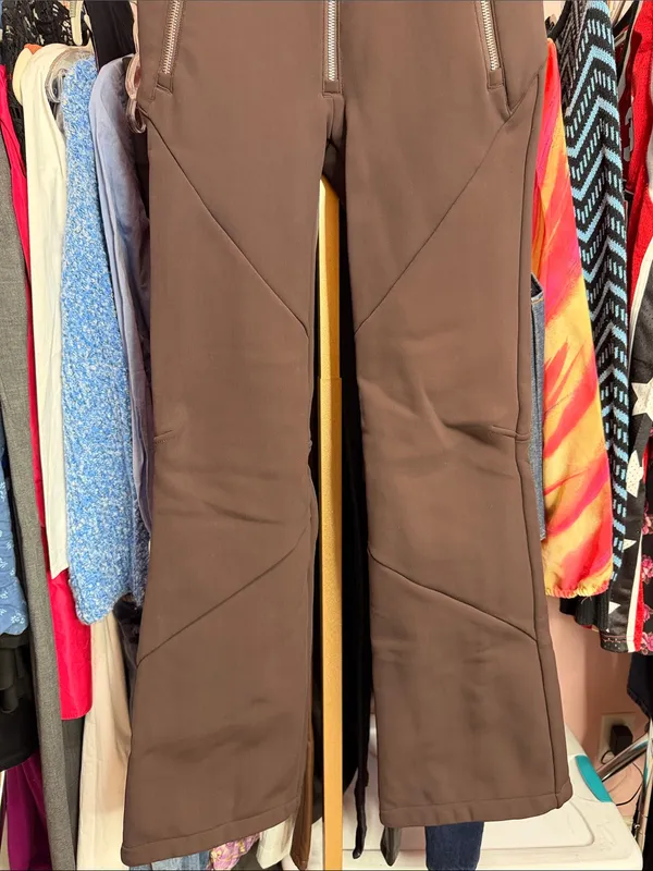 HOLDEN High Waisted Softshell Pants Brown Flare Ski Snow Winter Zip Leg. Size S - Image 4