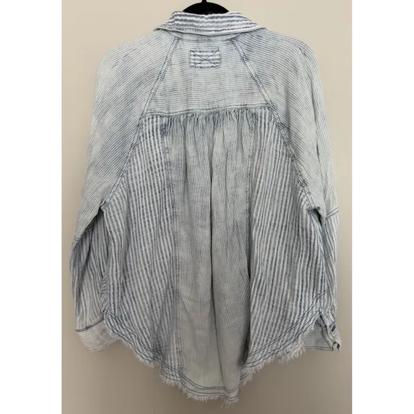 Free People We The Free Indigo Skies Blue Stripe Shirt Women's Size Small - Image 2