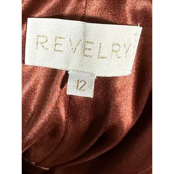 Revelry Skye Satin Side Zip Dress Size 12 Burnt Orange Double Slit NWT - Image 8